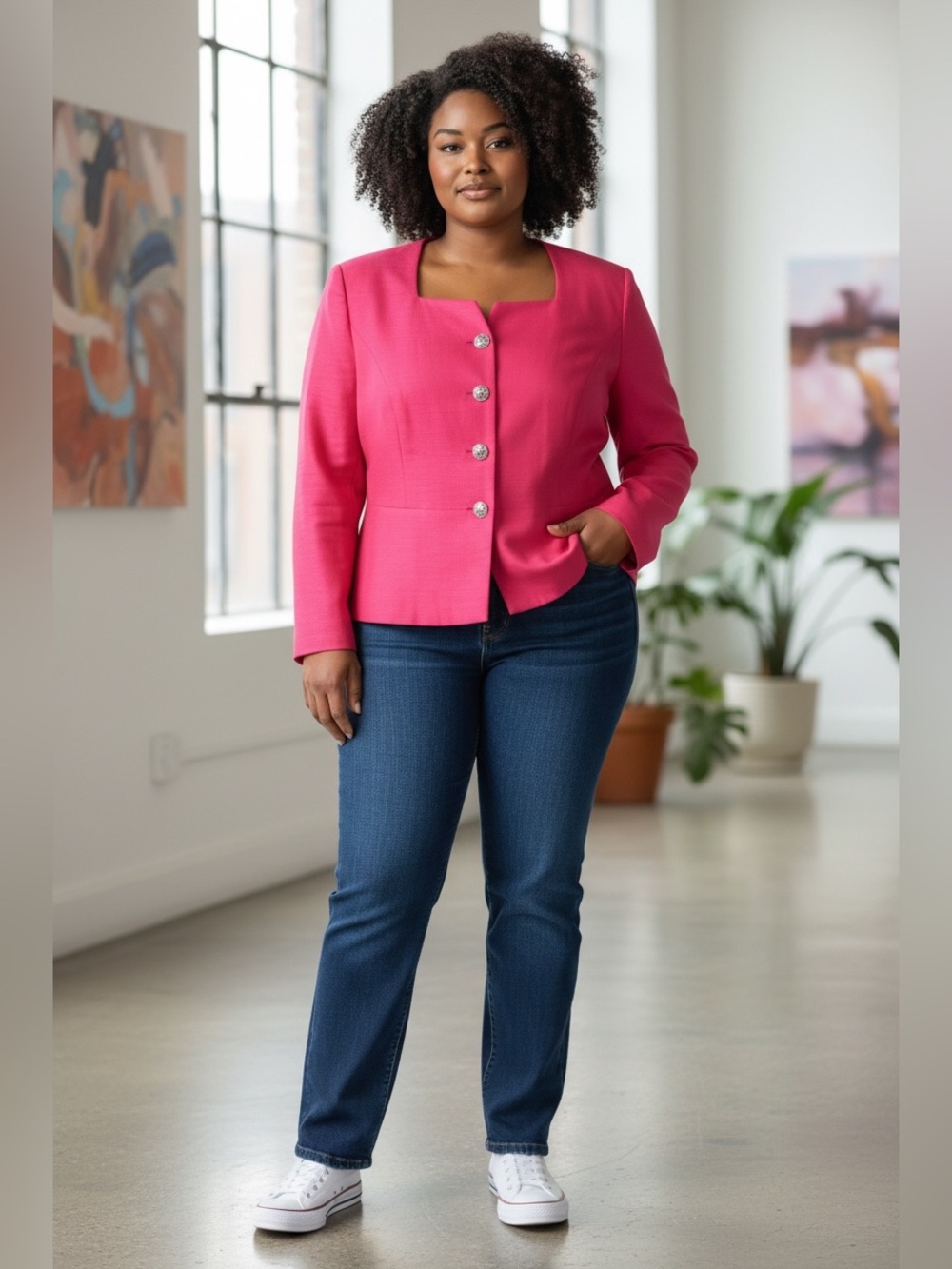Morgan Miller Women's Bright Pink Button-Front Blazer Jacket